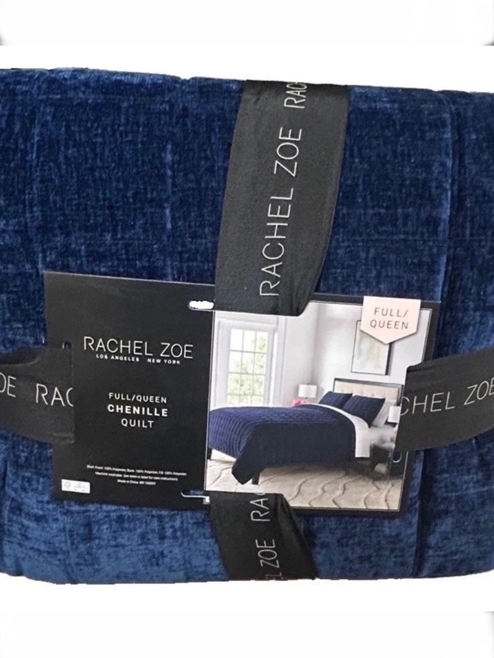 Rachel Zoe Chenille Blue Full/Queen Quilt 88”x92”